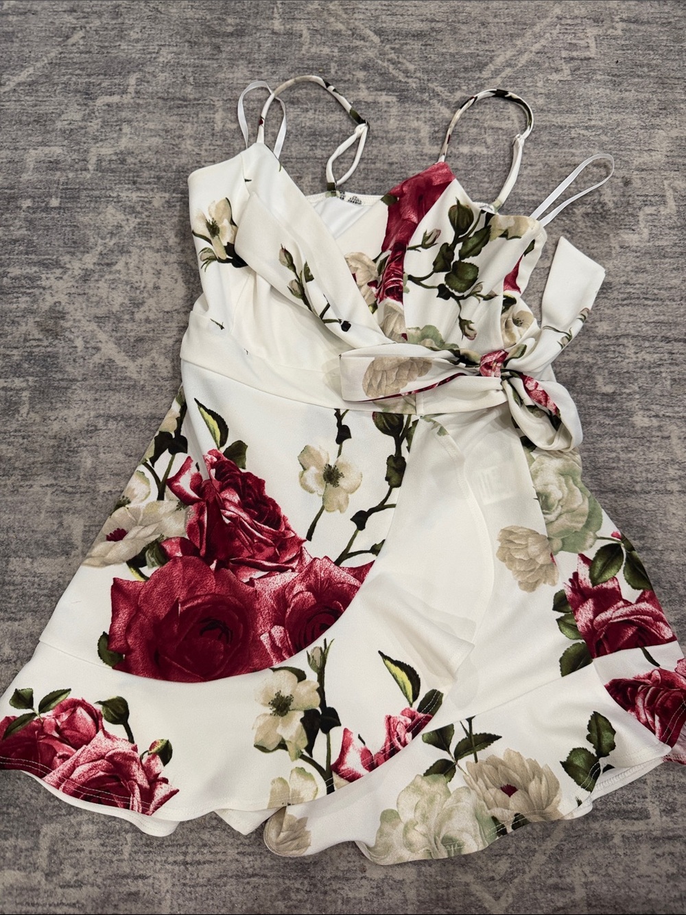 White Floral Wrap Dress Romper with Pink Rose Print